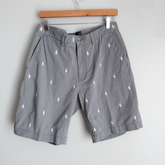 Vtg Polo Ralph Lauren polo pony embroidered print Prospect shorts grey size 31 - Picture 1 of 7